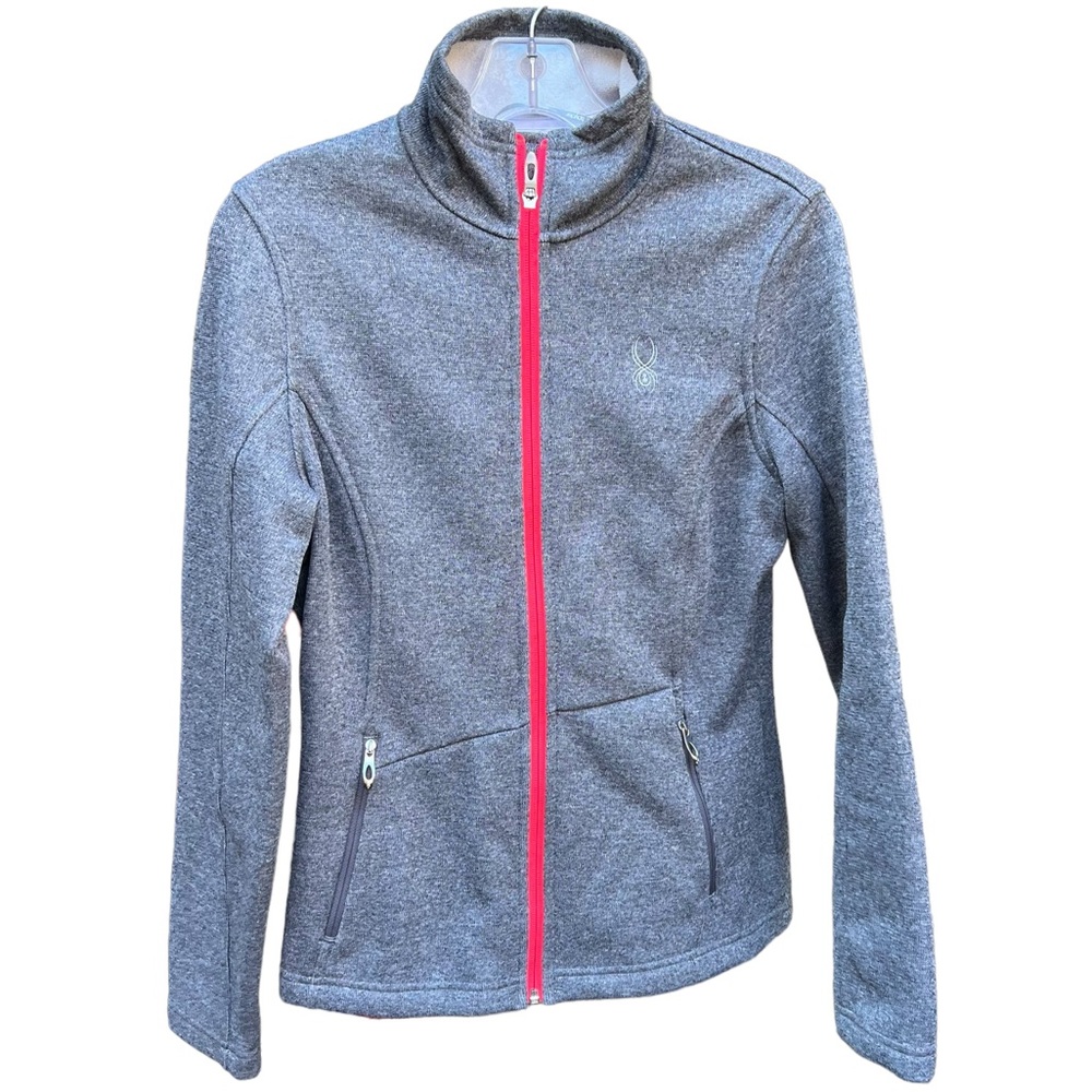 SPYDER CORE Sweater zip up Jacket coat gray neon pink EUC Lk New MEDIUM